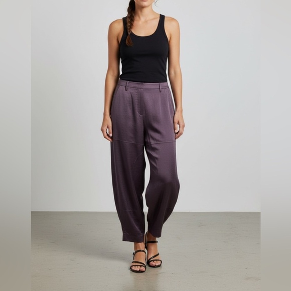 Anthropologie Tiny Women's Purple Eggplant Wide Leg Satin Feel Pants